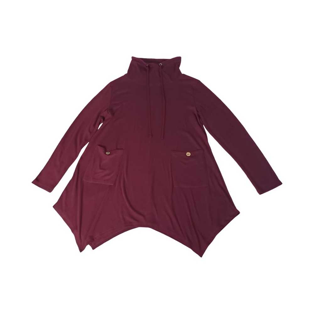 Amrto Womens XL Burgundy Handkerchief Hem Tunic Funnel Neck Pocket Top